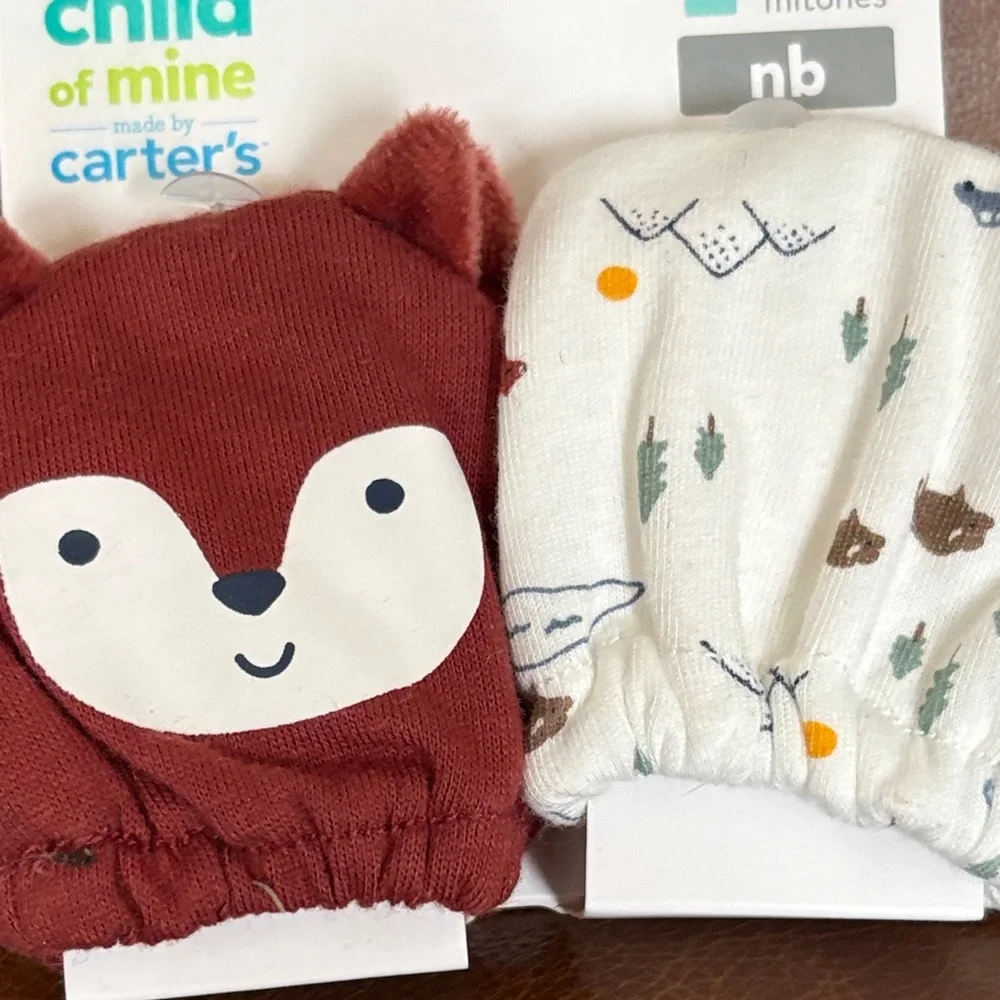 Child of Mine by Carter’s NEWBORN Fox and Bear Mittens 2 pack